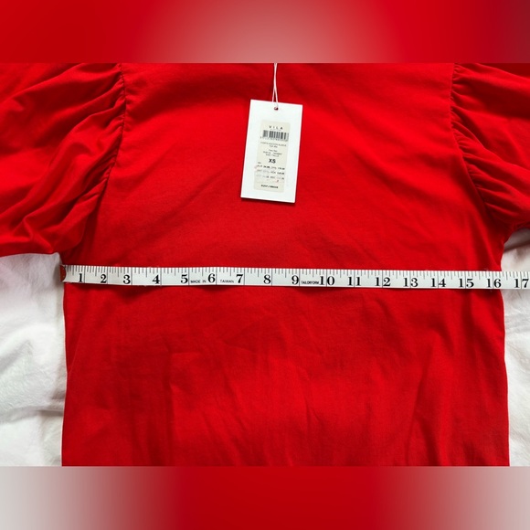 VILA Bright Red Long-Sleeve Puff Sleeve Tee - Picture 4 of 7